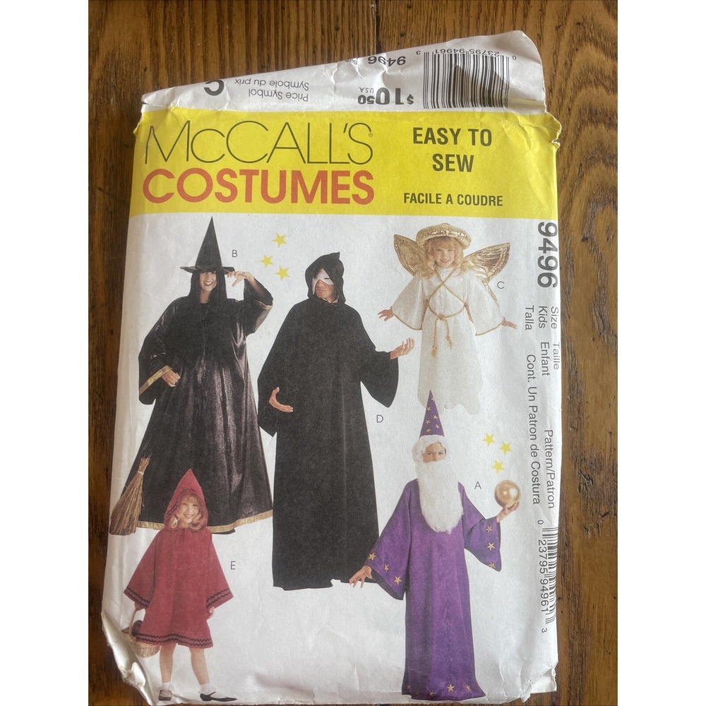 McCalls Pattern Adult Sz S-XL #9496 Cut costumes Halloween 1998